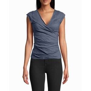 NEW NICOLE MILLER cotton metal logan top in denim blue